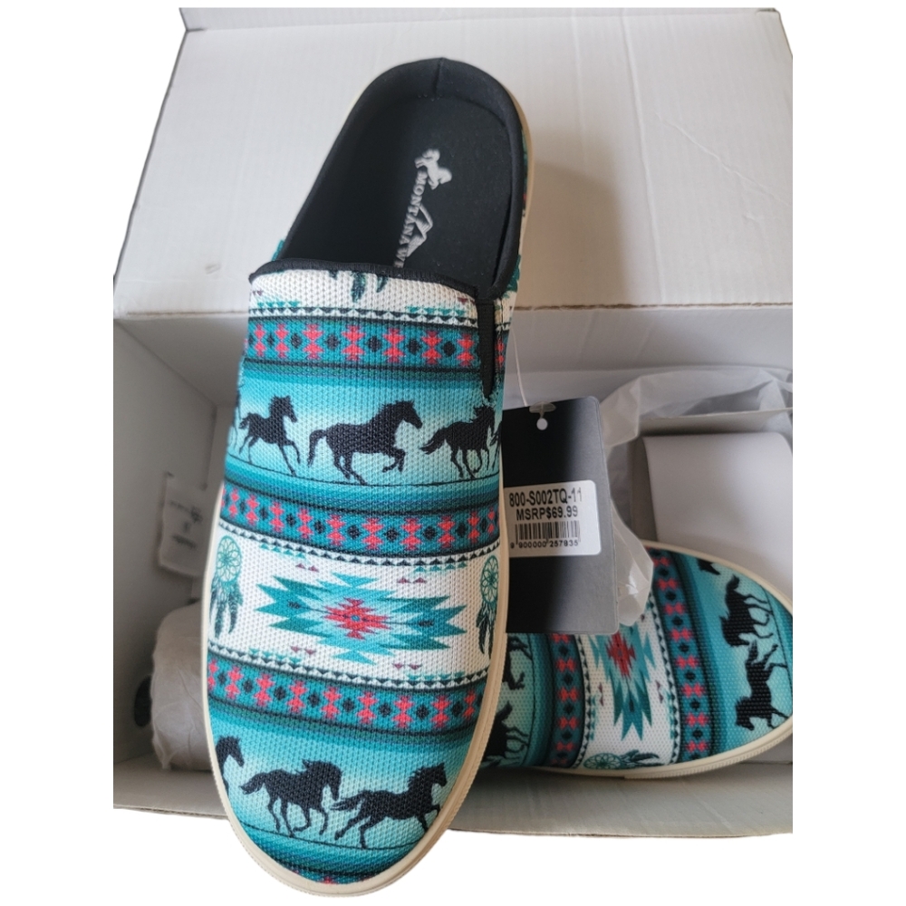 Montana West Western Horse TEAL Turquoise Blue Slip On & Flip-Flops sz 11